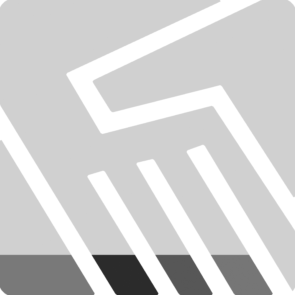 Graues, abstraktes, geometrisches Design mit sich kreuzenden weißen Linien, die an eine abgewinkelte Handform erinnern, auf zweifarbigem, grauem Hintergrund.